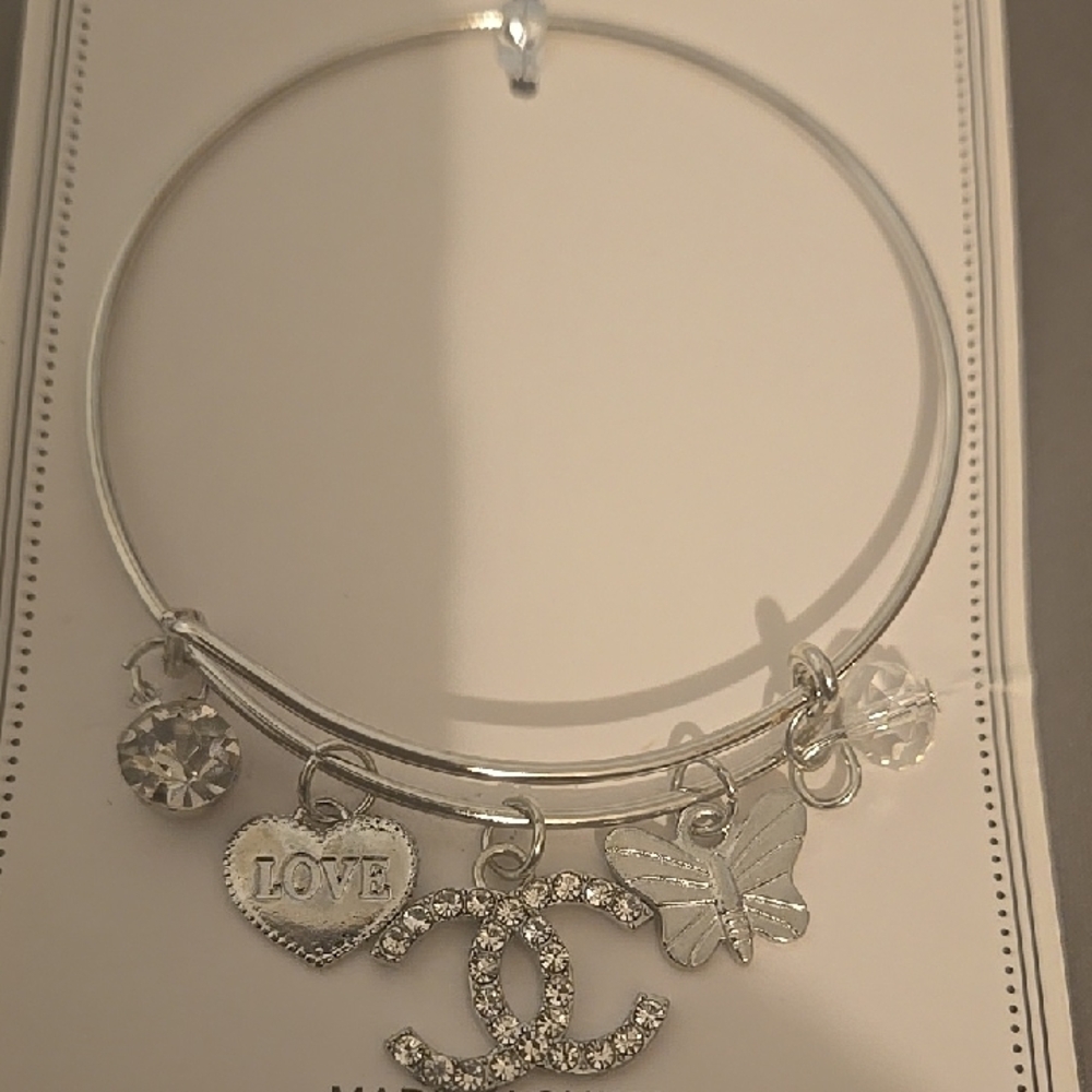 Chic Silver Charm Bracelet with Love and Butterfly Accents